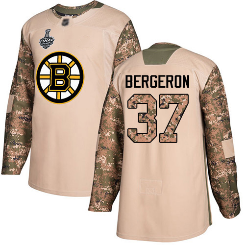 Captivating Adidas Bruins #37 Patrice Bergeron Camo Authentic 2017 Veterans Day Stanley Cup Final Bound Youth Stitched NHL Jersey for dedicated Sabres supporters