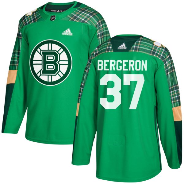 Deluxe Adidas Bruins #37 Patrice Bergeron adidas Green St. Patrick's Day Authentic Practice Stitched NHL Jersey for premium game day attire