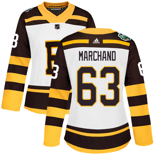 Alluring Adidas Bruins #63 Brad Marchand White Authentic 2019 Winter Classic Women's Stitched NHL Jersey to exhibit your team allegiance