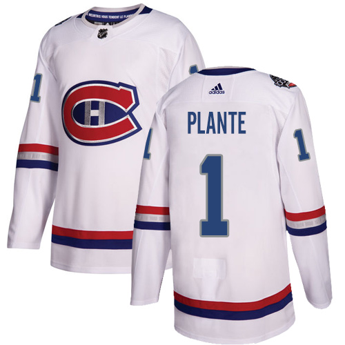 Glamorous Adidas Canadiens #1 Jacques Plante White Authentic 2017 100 Classic Stitched NHL Jersey for premium game day attire