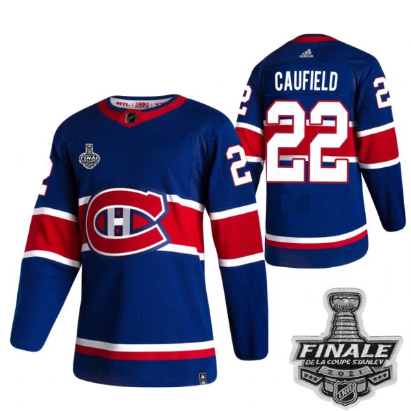 Elegant Adidas Canadiens #22 Cole Caufield Blue Road Authentic 2021 NHL Stanley Cup Final Patch Jersey for a memorable match day