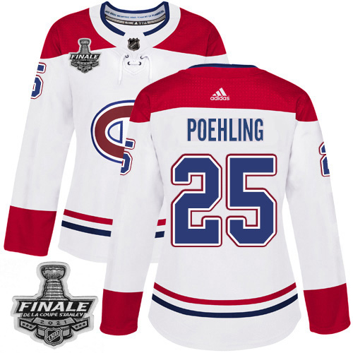Charming Adidas Canadiens #25 Ryan Poehling White Road Authentic Women's 2021 NHL Stanley Cup Final Patch Jersey as a prized hockey collectible