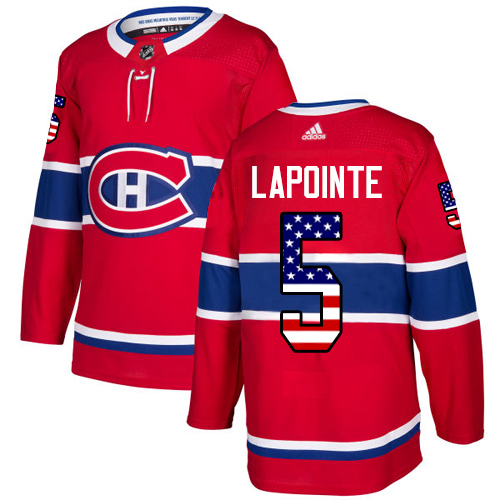 Superb Adidas Canadiens #5 Guy Lapointe Red Home Authentic USA Flag Stitched NHL Jersey for premium game day attire