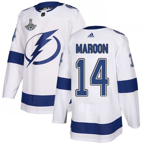 Deluxe Adidas Lightning #14 Pat Maroon White Road Authentic 2020 Stanley Cup Champions Stitched NHL Jersey for a thrilling hockey event