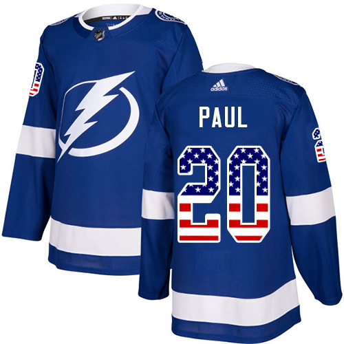 Superb Adidas Lightning #20 Nicholas Paul Blue Home Authentic USA Flag Stitched NHL Jersey for genuine hockey aficionados