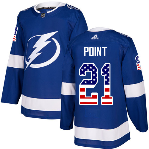 Superb Adidas Lightning #21 Brayden Point Blue Home Authentic USA Flag Stitched NHL Jersey for dedicated Sabres supporters