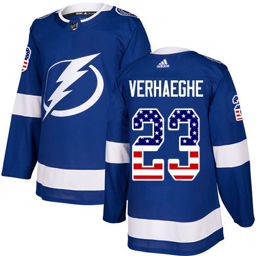 Exquisite Adidas Lightning #23 Carter Verhaeghe Blue Home Authentic USA Flag Stitched NHL Jersey for dedicated Sabres supporters