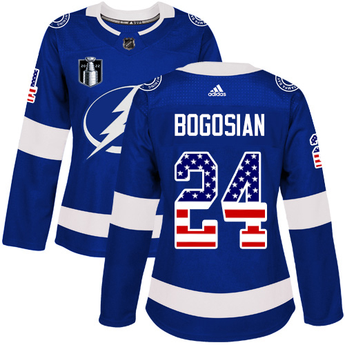 Captivating Adidas Lightning #24 Zach Bogosian Blue 2022 Stanley Cup Final Patch Women's Home Authentic USA Flag Stitched NHL Jersey to augment your hockey keepsake collection