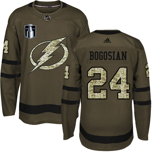 Stunning Adidas Lightning #24 Zach Bogosian Green 2022 Stanley Cup Final Patch Salute to Service Stitched NHL Jersey for dedicated Sabres supporters