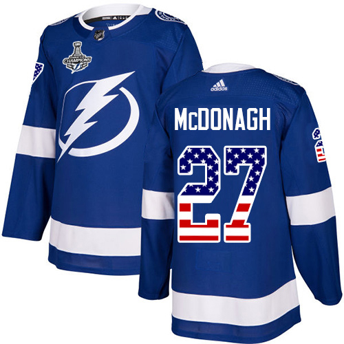Deluxe Adidas Lightning #27 Ryan McDonagh Blue Home Authentic USA Flag 2020 Stanley Cup Champions Stitched NHL Jersey for dedicated Sabres supporters