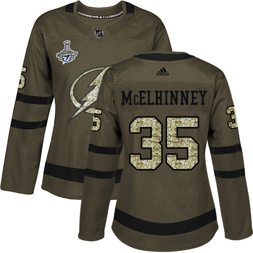 Glamorous Adidas Lightning #35 Curtis McElhinney Green Salute to Service Women's 2020 Stanley Cup Champions Stitched NHL Jersey for dedicated Sabres supporters