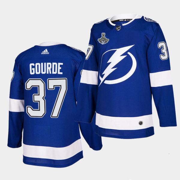 Deluxe Adidas Lightning #37 Yanni Gourde Blue Home Authentic 2021 Stanley Cup Champions Jersey for genuine hockey aficionados