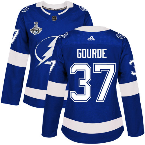 Superb Adidas Lightning #37 Yanni Gourde Blue Home Authentic Women's 2020 Stanley Cup Champions Stitched NHL Jersey for a thrilling hockey event