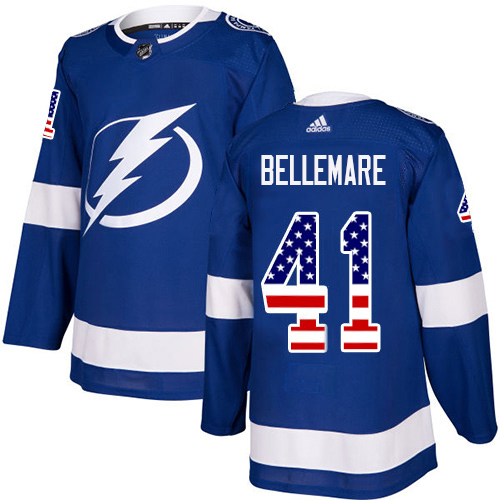 Stunning Adidas Lightning #41 Pierre Edouard Bellemare Blue Home Authentic USA Flag Stitched NHL Jersey to exhibit your team allegiance