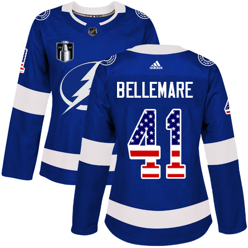 Captivating Adidas Lightning #41 Pierre Edouard Bellemare Blue Women's 2022 Stanley Cup Final Patch Home Authentic USA Flag Stitched NHL Jersey for a thrilling hockey event
