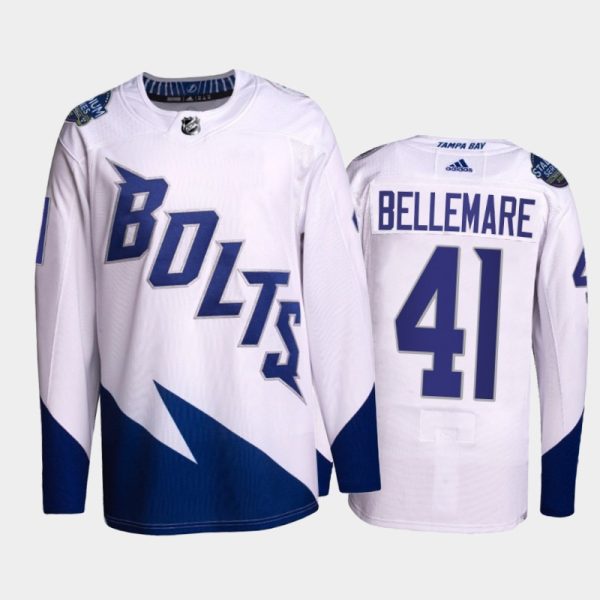 Deluxe Adidas Lightning #41 Pierre Edouard Bellemare Men's 2022 Stadium Series Authentic NHL Jersey White for genuine hockey aficionados