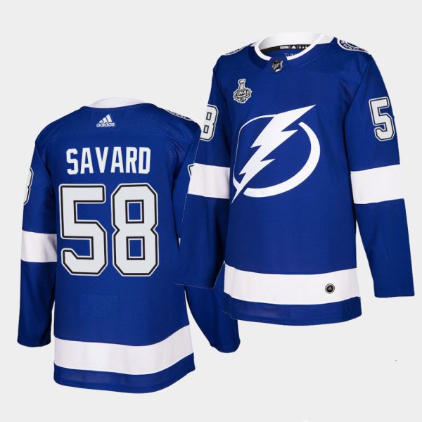 Charming Adidas Lightning #58 David Savard Blue Home Authentic 2021 NHL Stanley Cup Final Patch Jersey as a prized hockey collectible