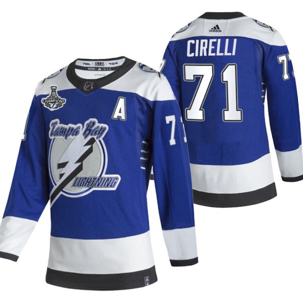 Charming Adidas Lightning #71 Anthony Cirelli Blue Road Authentic 2021 Stanley Cup Champions Jersey to shine at the arena
