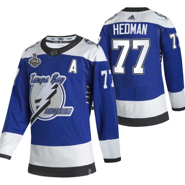 Glamorous Adidas Lightning #77 Victor Hedman Blue Road Authentic 2021 NHL Stanley Cup Final Patch Jersey for genuine hockey aficionados