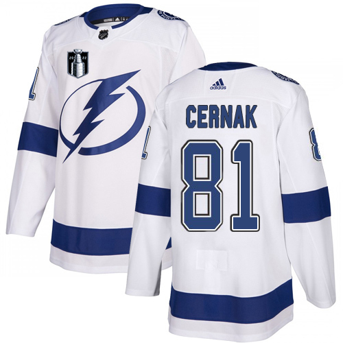 Deluxe Adidas Lightning #81 Erik Cernak White 2022 Stanley Cup Final Patch Road Authentic NHL Stanley Cup Final Patch Jersey for a memorable match day