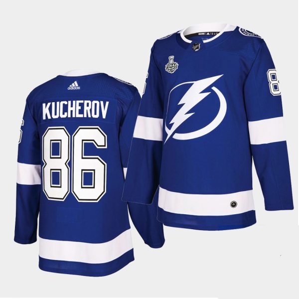 Charming Adidas Lightning #86 Nikita Kucherov Blue Home Authentic 2021 NHL Stanley Cup Final Patch Jersey as a prized hockey collectible
