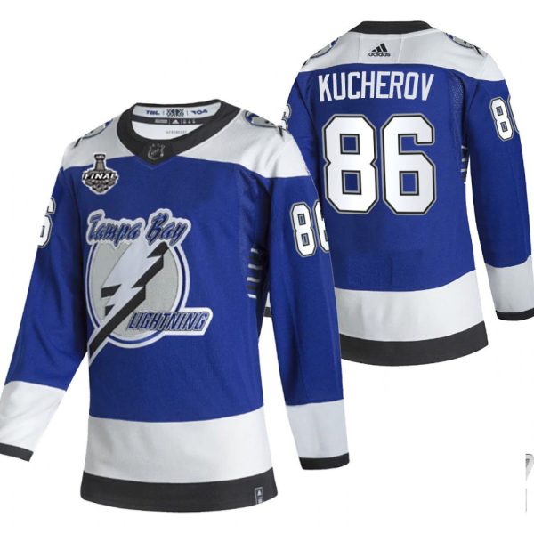 Superb Adidas Lightning #86 Nikita Kucherov Blue Road Authentic Youth 2021 NHL Stanley Cup Final Patch Jersey for a memorable match day