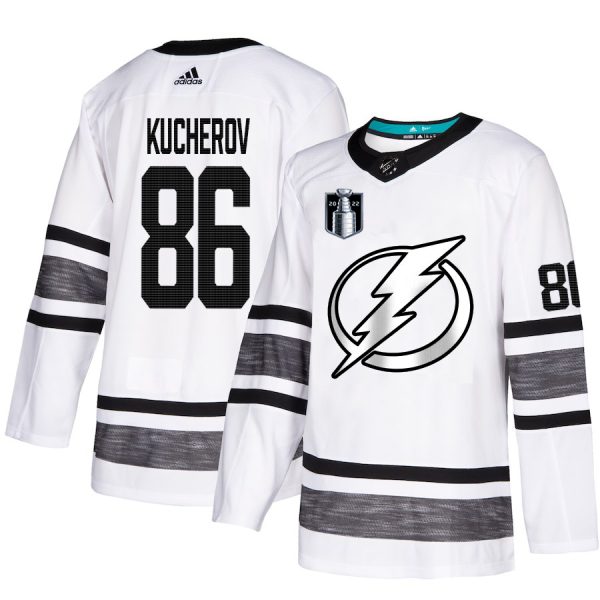 Stunning Adidas Lightning #86 Nikita Kucherov White Authentic 2022 Stanley Cup Final Patch Youth All Star Stitched NHL Jersey for genuine hockey aficionados
