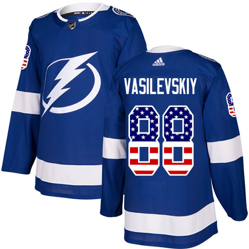 Alluring Adidas Lightning #88 Andrei Vasilevskiy Blue Home Authentic USA Flag Stitched Youth NHL Jersey for a thrilling hockey event