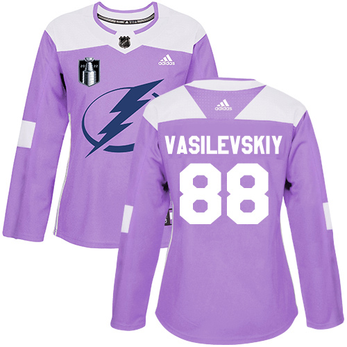 Exquisite Adidas Lightning #88 Andrei Vasilevskiy Purple Authentic 2022 Stanley Cup Final Patch Women's Fights Cancer Stitched NHL Jersey to exhibit your team allegiance