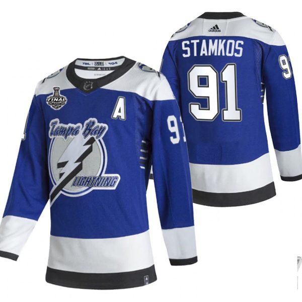Stunning Adidas Lightning #91 Steven Stamkos Blue Road Authentic Youth 2021 NHL Stanley Cup Final Patch Jersey to exhibit your team allegiance