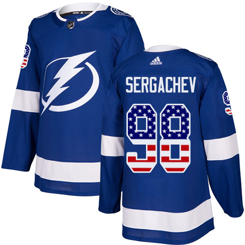 Charming Adidas Lightning #98 Mikhail Sergachev Blue Home Authentic USA Flag Stitched NHL Jersey to exhibit your team allegiance