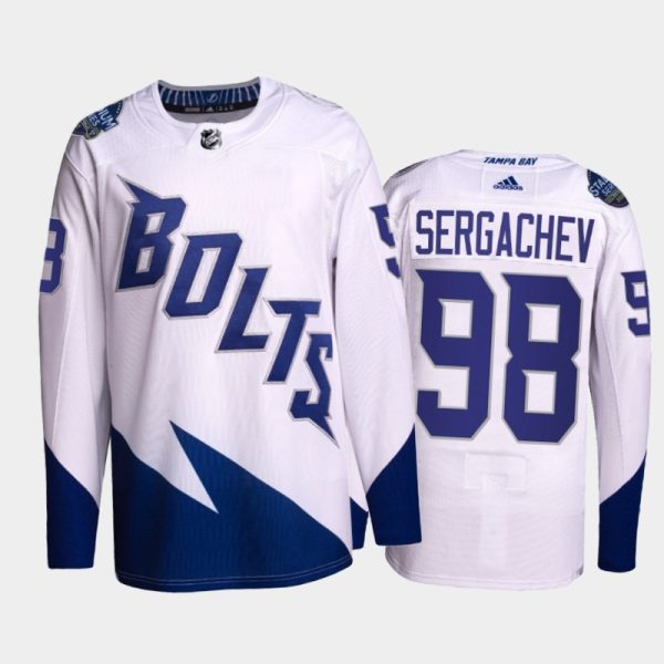 Captivating Adidas Lightning #98 Mikhail Sergachev Men's 2022 Stadium Series Authentic NHL Jersey White for a thrilling hockey event