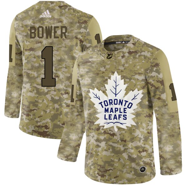 Exquisite Adidas Maple Leafs #1 Johnny Bower Camo Authentic Stitched NHL Jersey for dedicated Sabres supporters