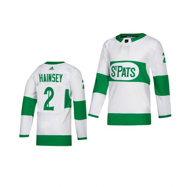 Alluring Adidas Maple Leafs #2 Ron Hainsey White 2019 St. Patrick's Day Authentic Player Stitched Youth NHL Jersey as a prized hockey collectible