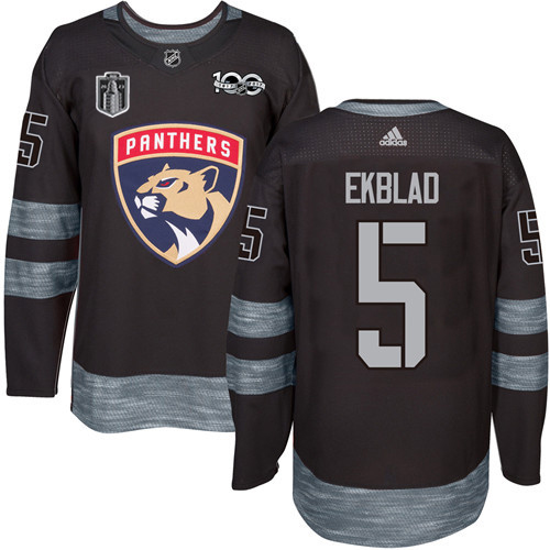 Glamorous Adidas Panthers #5 Aaron Ekblad Black 2023 Stanley Cup Final Patch 100th Anniversary Stitched NHL Jersey for premium game day attire