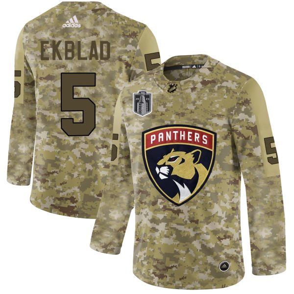 Charming Adidas Panthers #5 Aaron Ekblad Camo 2023 Stanley Cup Final Patch Authentic Stitched NHL Jersey for genuine hockey aficionados