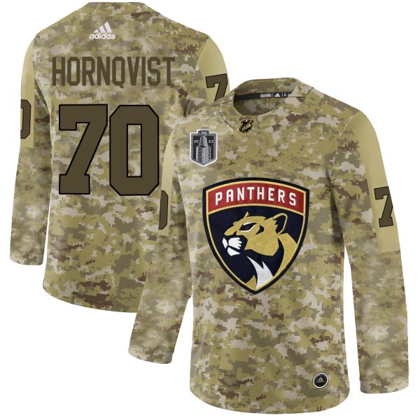Captivating Adidas Panthers #70 Patric Hornqvist Camo 2023 Stanley Cup Final Patch Authentic Veterans Day Stitched NHL Jersey to shine at the arena