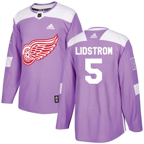 Superb Adidas Red Wings #5 Nicklas Lidstrom Purple Authentic Fights Cancer Stitched Youth NHL Jersey to augment your hockey keepsake collection