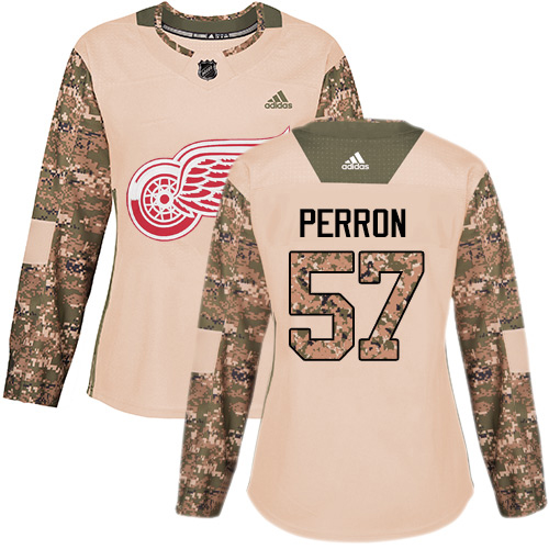 Charming Adidas Red Wings #57 David Perron Camo Authentic 2017 Veterans Day Women's Stitched NHL Jersey for a memorable match day