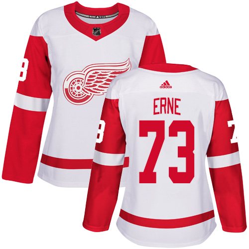 Glamorous Adidas Red Wings #73 Adam Erne White Road Authentic Women's Stitched NHL Jersey as a prized hockey collectible