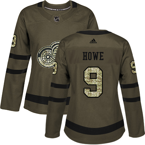 Magnificent Adidas Red Wings #9 Gordie Howe Green Salute to Service Women's Stitched NHL Jersey for dedicated Sabres supporters