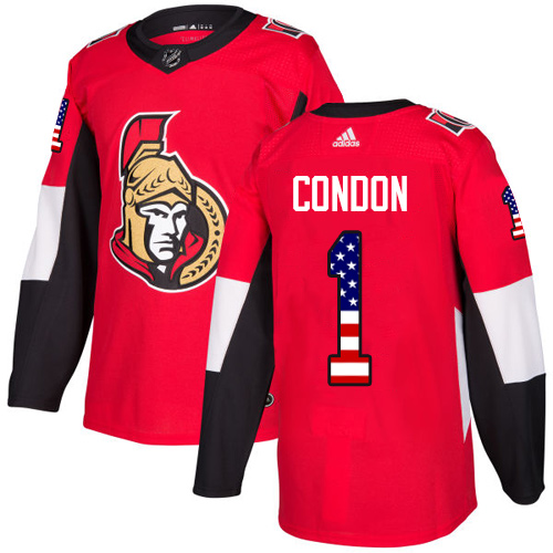 Exquisite Adidas Senators #1 Mike Condon Red Home Authentic USA Flag Stitched Youth NHL Jersey for dedicated Sabres supporters