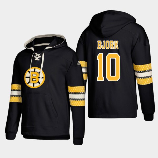 Exquisite Boston Bruins #10 Anders Bjork Black adidas Lace Up Pullover Hoodie as a prized hockey collectible