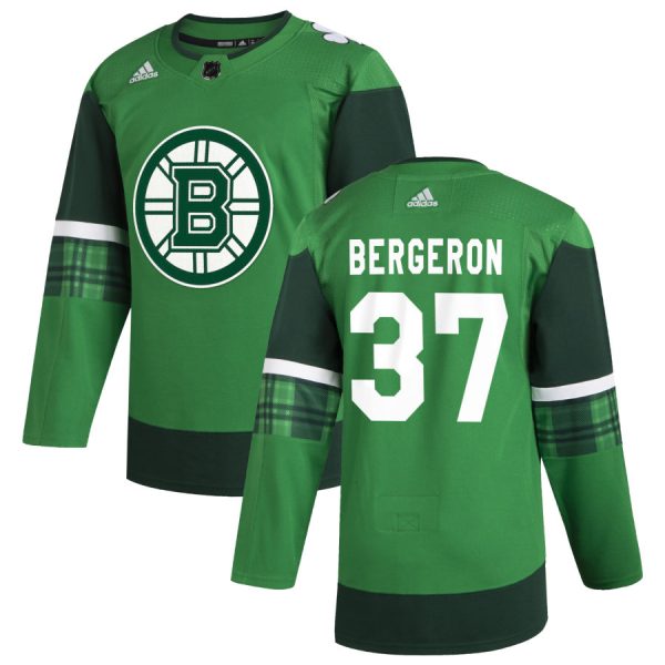 Elegant Boston Bruins #37 Patrice Bergeron Men's Adidas 2020 St. Patrick's Day Stitched NHL Jersey Green.jpg as a prized hockey collectible