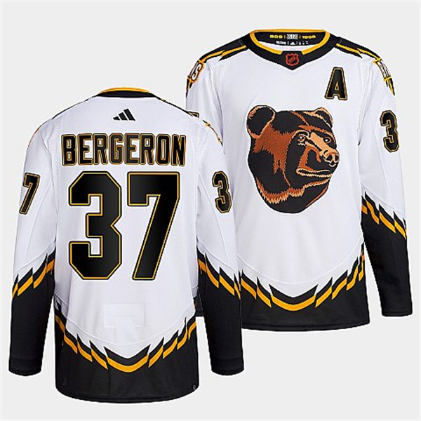 Alluring Boston Bruins #37 Patrice Bergeron Men's adidas Reverse Retro 2.0 Authentic Player Jersey White for genuine hockey aficionados