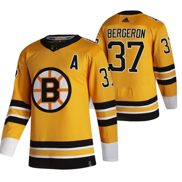 Elegant Boston Bruins #37 Patrice Bergeron Yellow Men's Adidas 2020 21 Reverse Retro Alternate NHL Jersey as a prized hockey collectible
