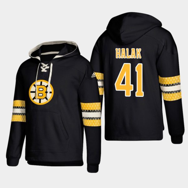 Exquisite Boston Bruins #41 Jaroslav Halak Black adidas Lace Up Pullover Hoodie to back your beloved Sabres athletes