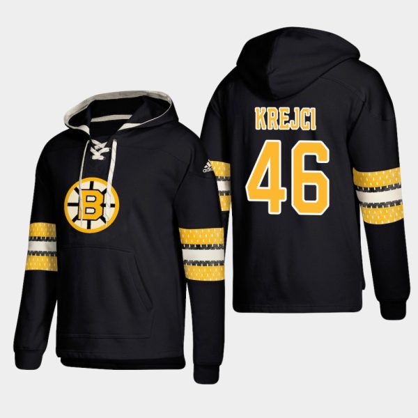 Captivating Boston Bruins #46 David Krejci Black adidas Lace Up Pullover Hoodie for a memorable match day