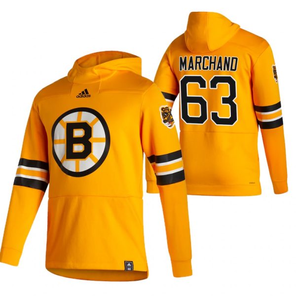Superb Boston Bruins #63 Brad Marchand Adidas Reverse Retro Pullover Hoodie Gold to shine at the arena
