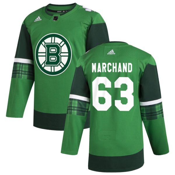 Stunning Boston Bruins #63 Brad Marchand Men's Adidas 2020 St. Patrick's Day Stitched NHL Jersey Green.jpg to shine at the arena